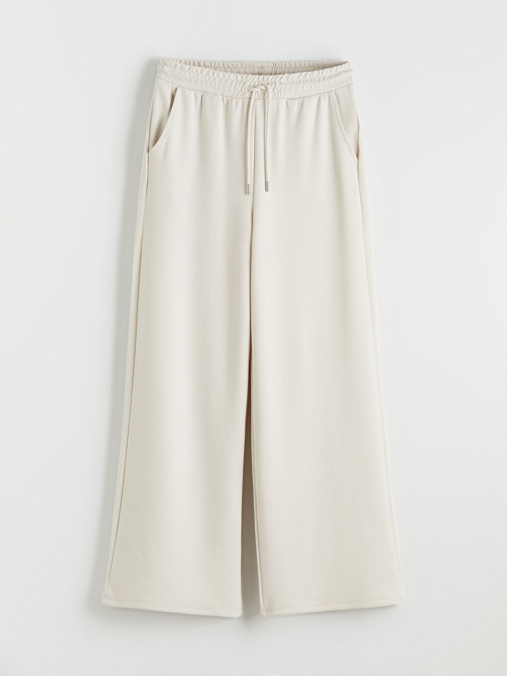 Bej Beli Lastikli Geniş Paça Kadın Eşofman Altı