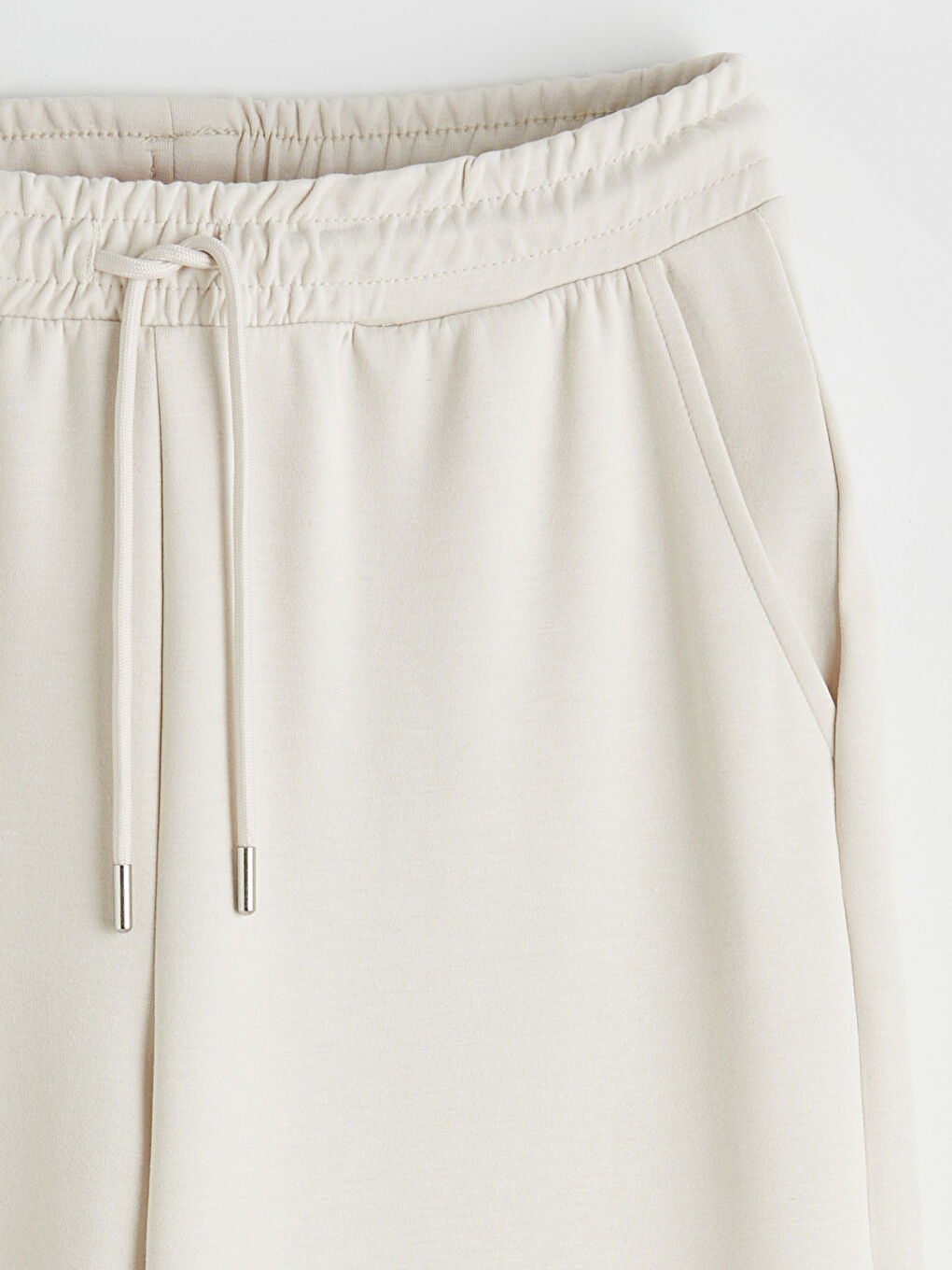 Bej Beli Lastikli Geniş Paça Kadın Eşofman Altı-1