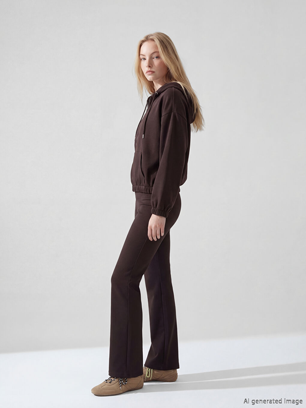 Kahverengi Yüksek Bel İspanyol Paça Kadın Tayt Pantolon	