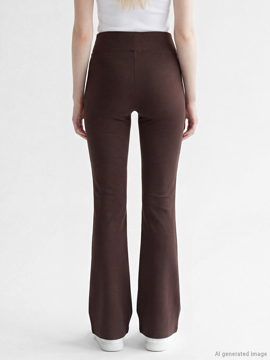 Kahverengi Yüksek Bel İspanyol Paça Kadın Tayt Pantolon	-3