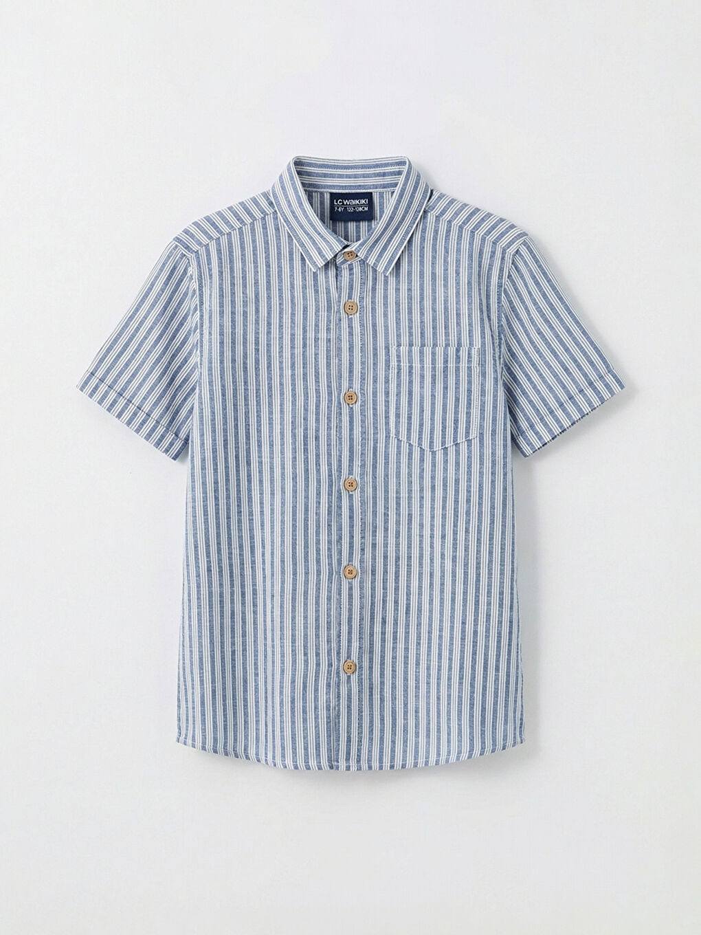 Mavi Erkek Çocuk Çizgili Kısa Kollu Gömlek