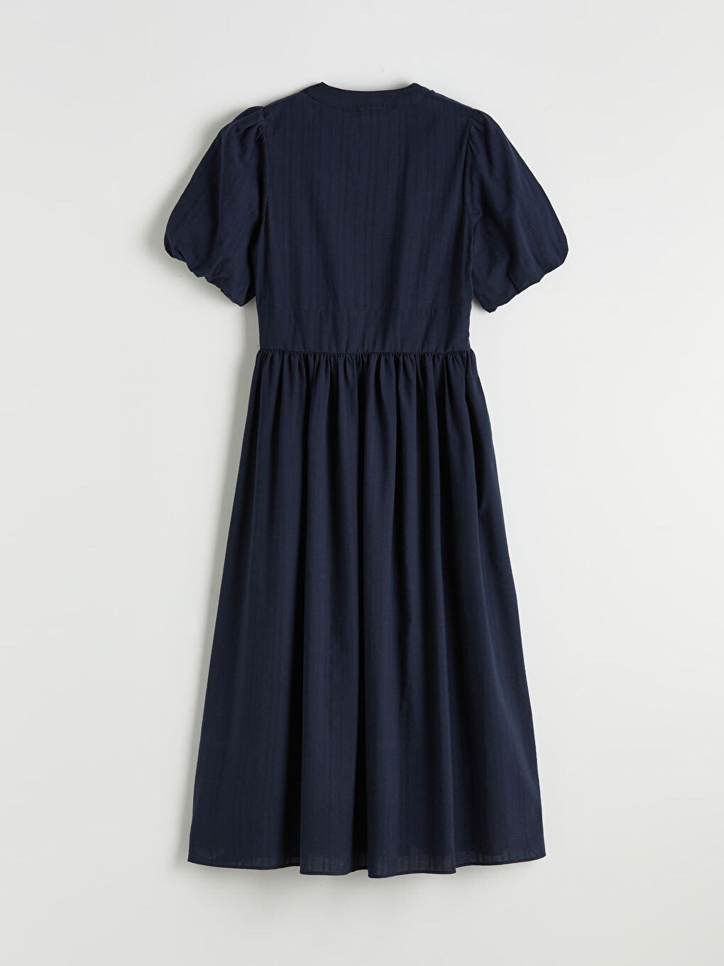 Lacivert V Yaka Belden Oturtmalı Elbise-5