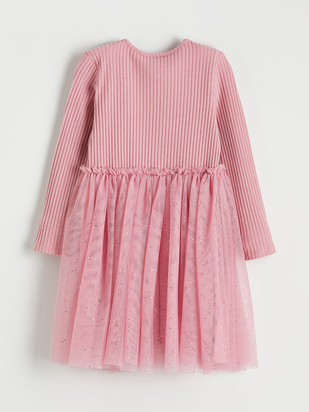 Pembe Bisiklet Yaka Fiyonklu Kız Çocuk Prenses Elbisesi-1