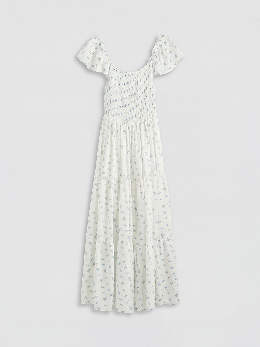 Mavi Kare Yaka Çiçekli Poplin Elbise