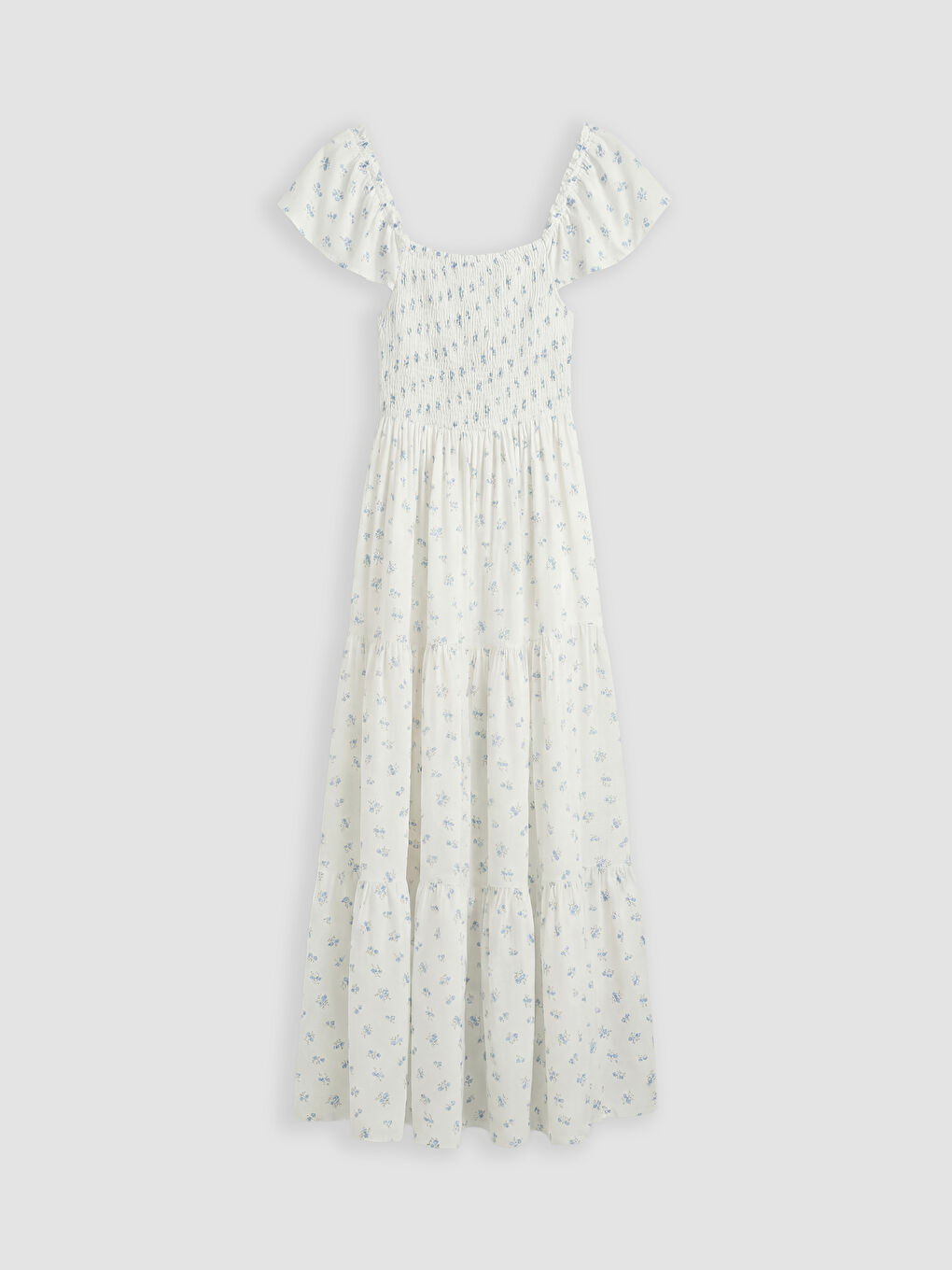 Mavi Kare Yaka Çiçekli Poplin Elbise-1