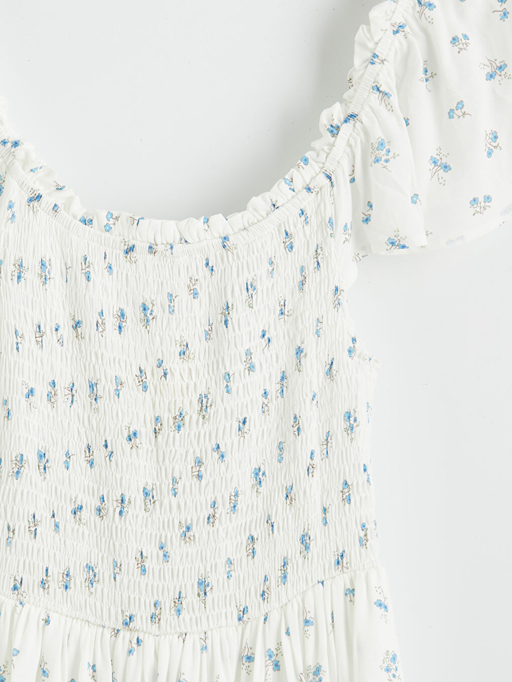 Mavi Kare Yaka Çiçekli Poplin Elbise-2