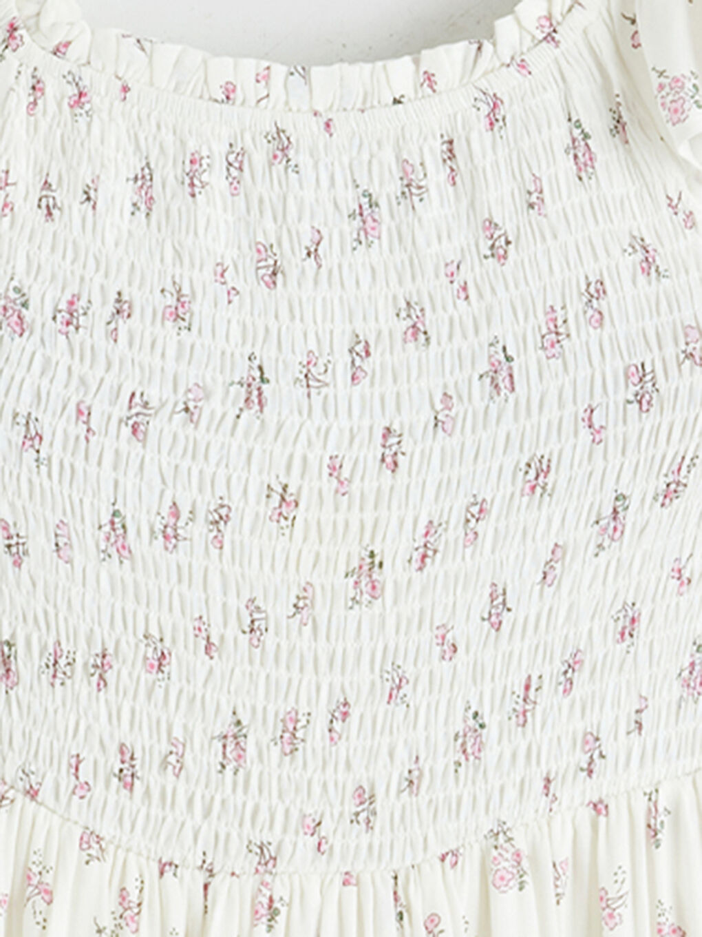 Pembe Kare Yaka Çiçekli Poplin Elbise-2