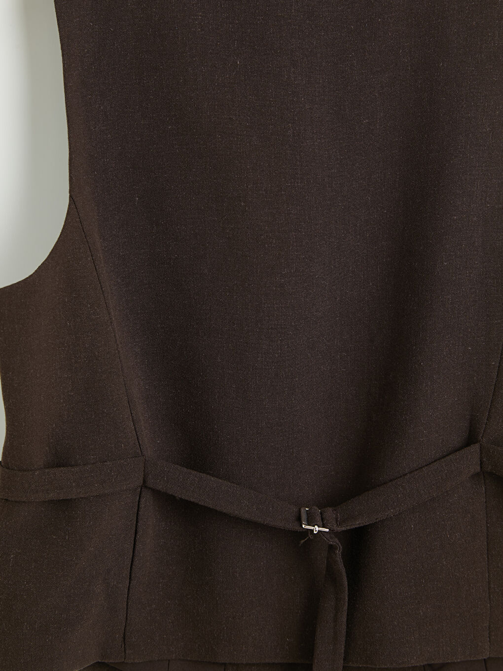 Kahverengi V Yaka Keten Karışımlı Kadın Klasik Yelek-2