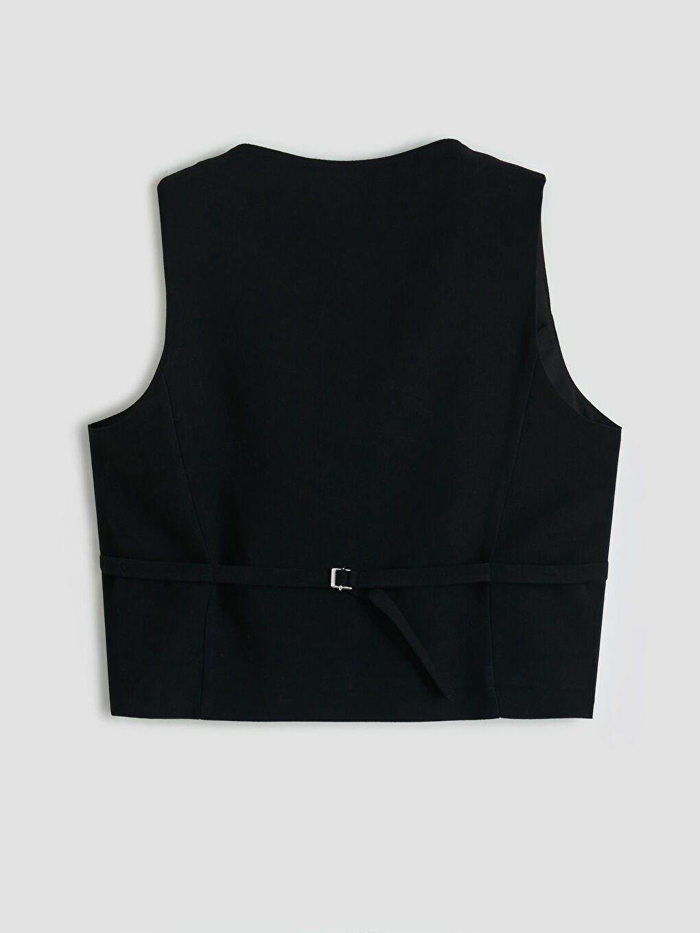 Siyah V Yaka Keten Karışımlı Kadın Klasik Yelek-1