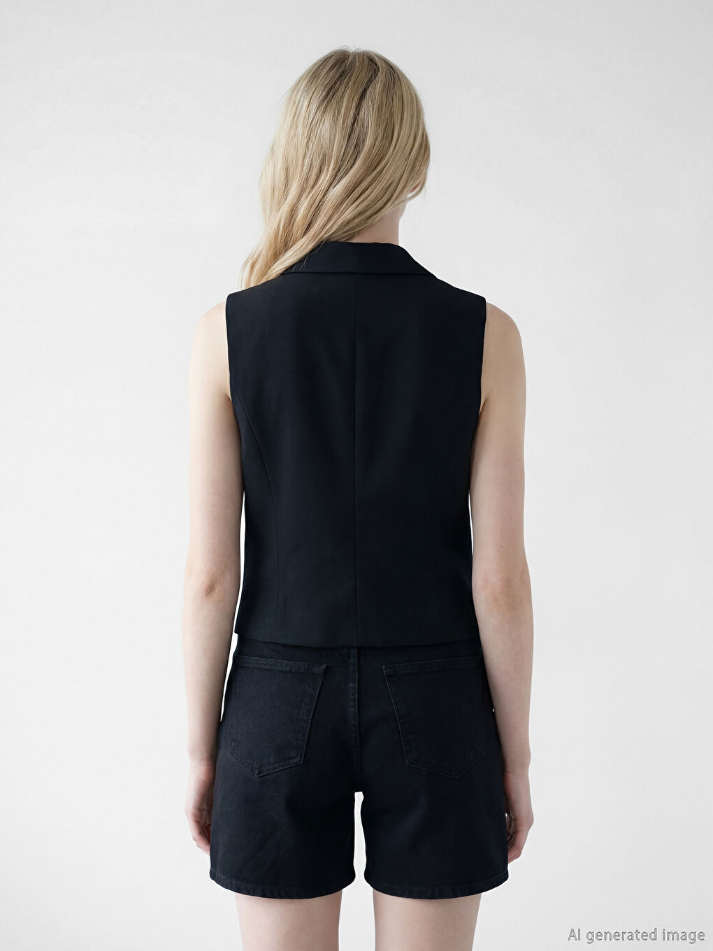 Siyah V Yaka Keten Karışımlı Kadın Klasik Yelek-2