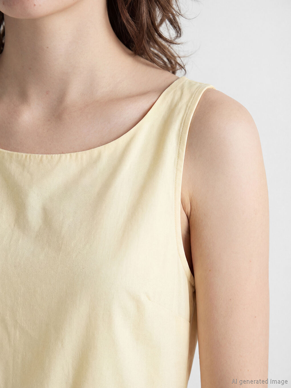 Sarı Büzgülü Belden Oturtmalı Poplin Elbise-2