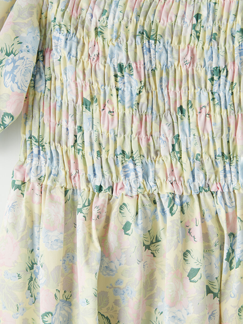 Yeşil Kare Yaka Çiçekli Balon Kollu Poplin Elbise-2