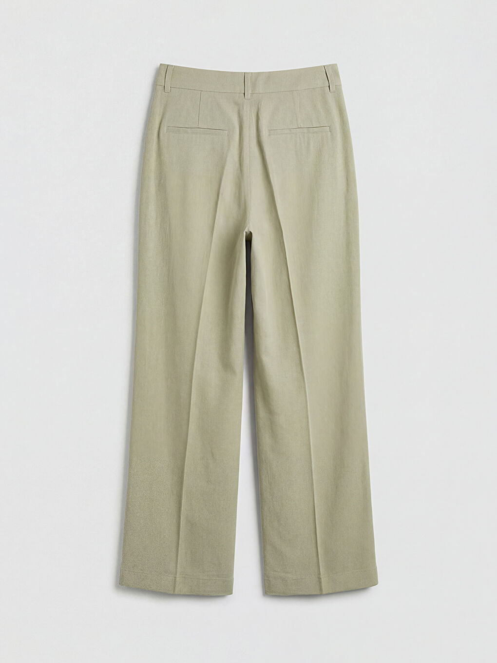 Haki Loose Fit Keten Karışımlı Kadın Pileli Pantolon-1