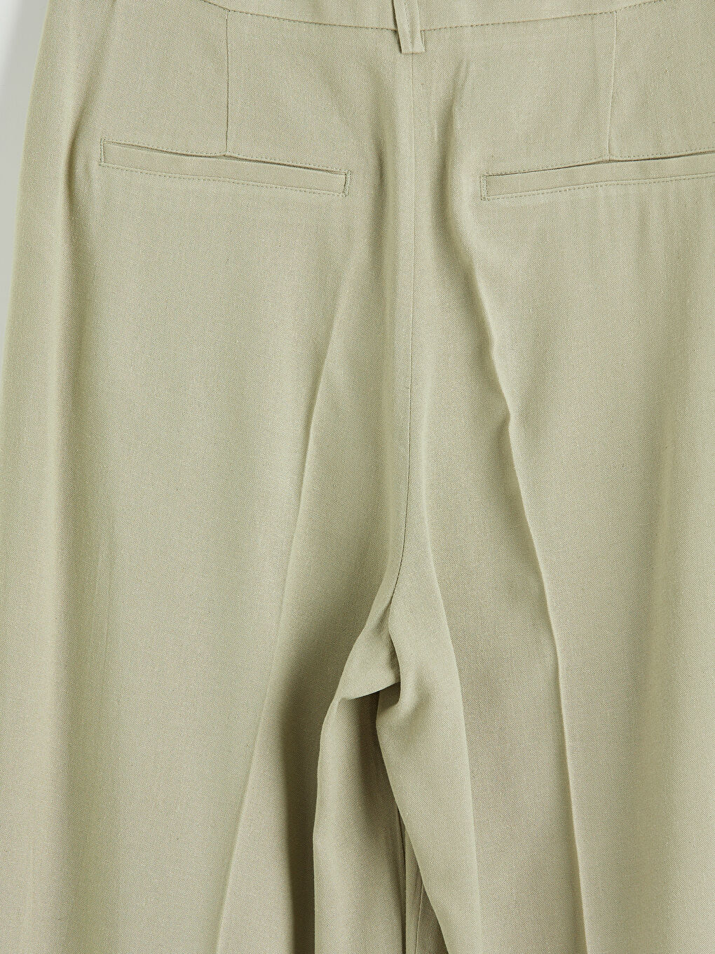 Haki Loose Fit Keten Karışımlı Kadın Pileli Pantolon-3