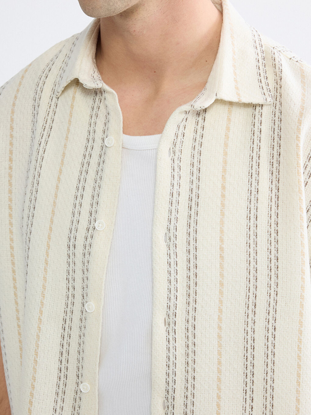 Siyah Loose Fit Resort Yaka Çizgili Erkek Gömlek-2