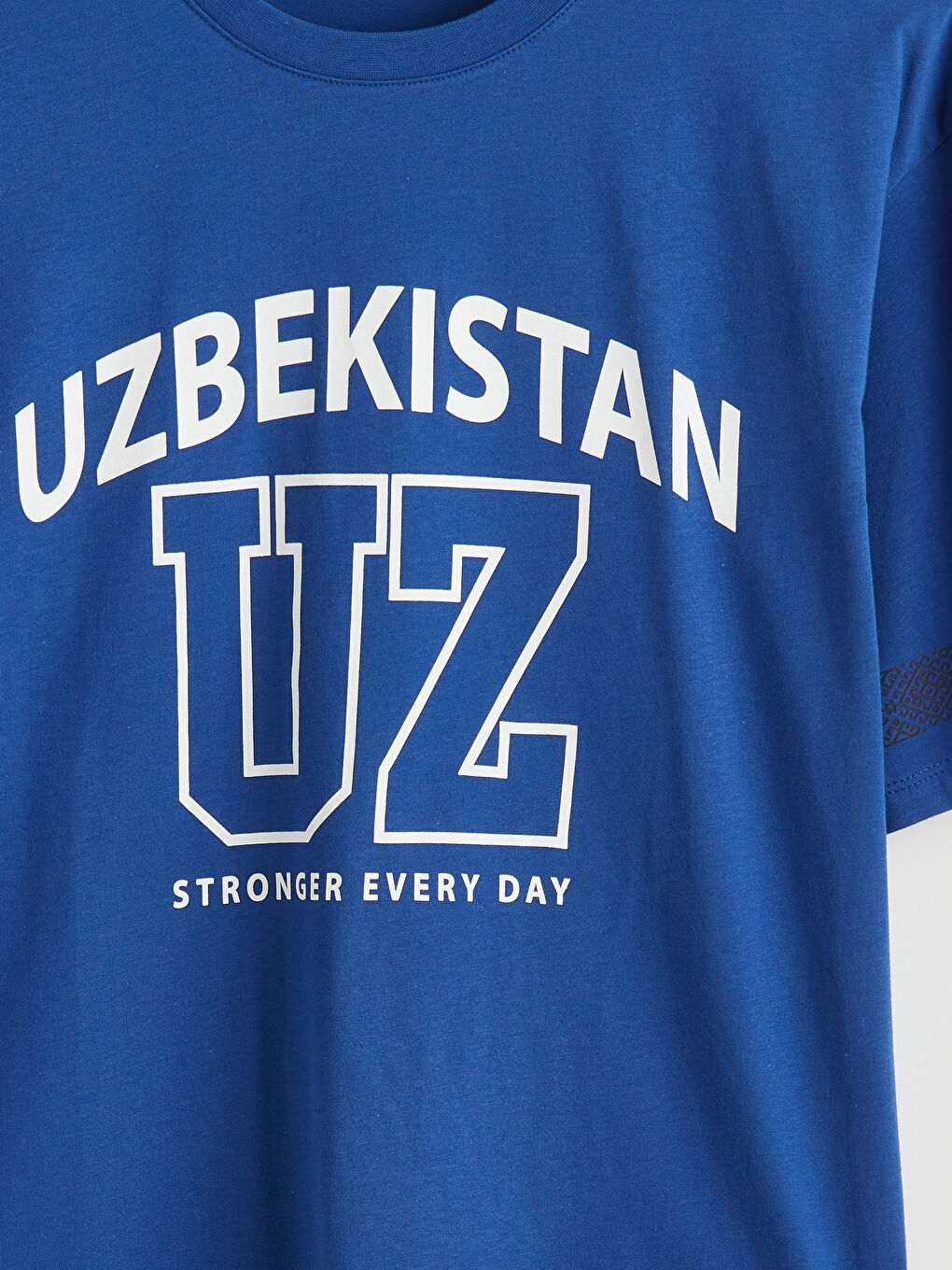Mavi Bisiklet Yaka Özbekistan Baskılı Erkek Tişört-4
