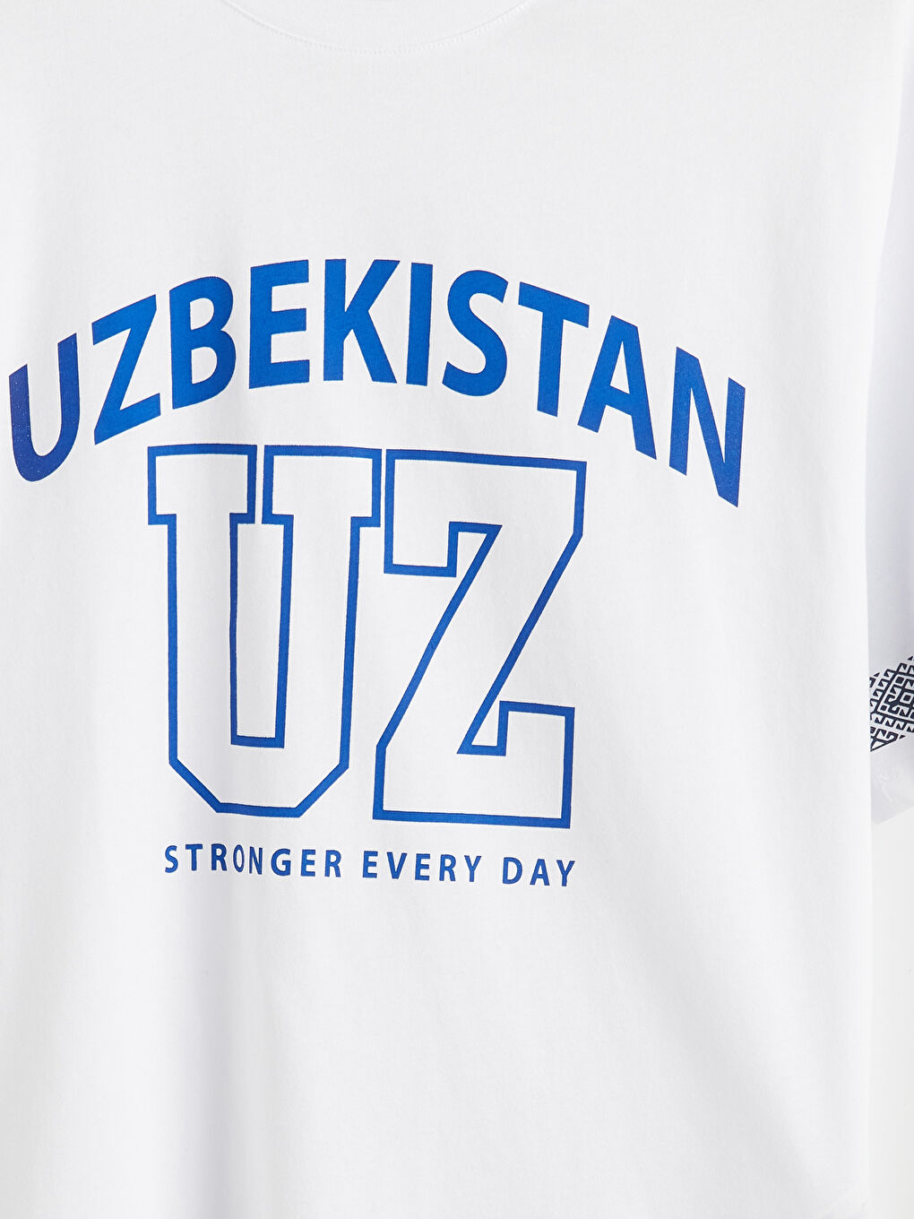 Beyaz Bisiklet Yaka Özbekistan Baskılı Erkek Tişört-4