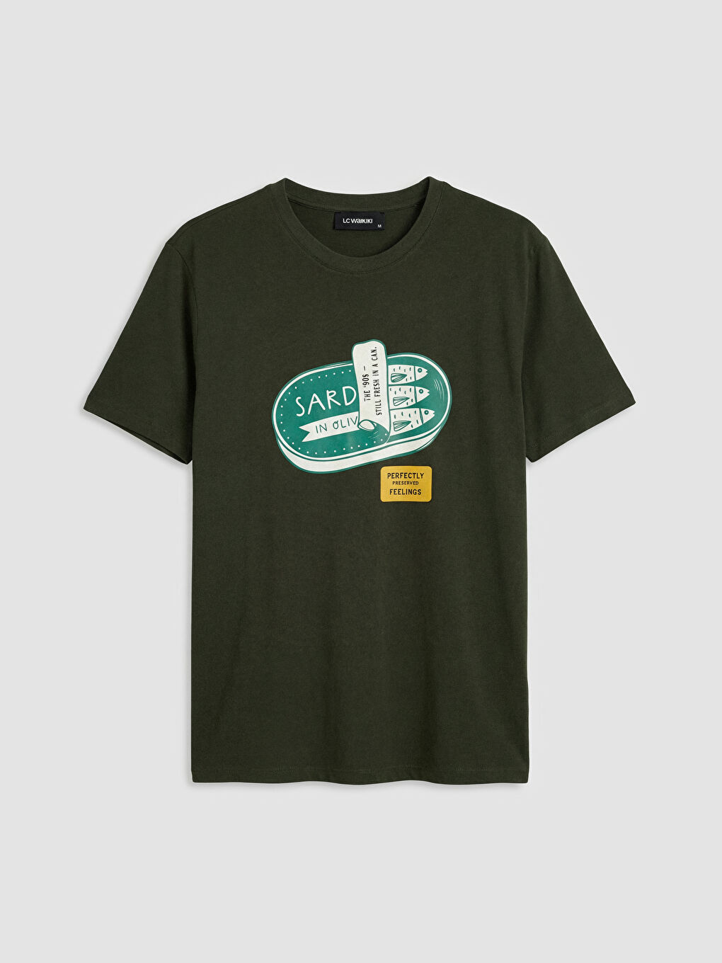 Haki Bisiklet Yaka Baskılı Erkek Tişört-4