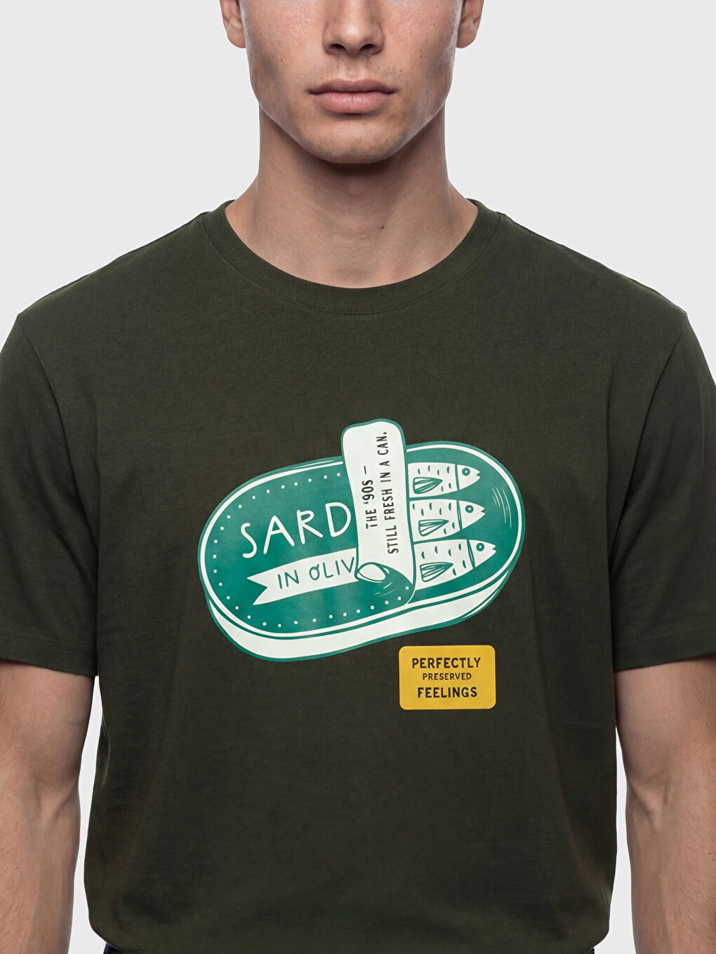 Haki Bisiklet Yaka Baskılı Erkek Tişört-2