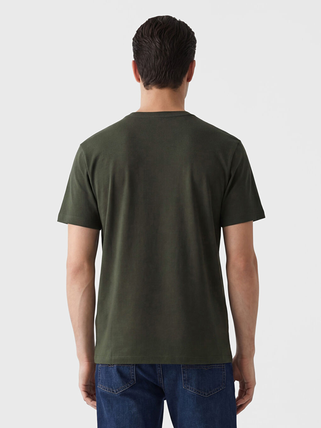 Haki Bisiklet Yaka Baskılı Erkek Tişört-3