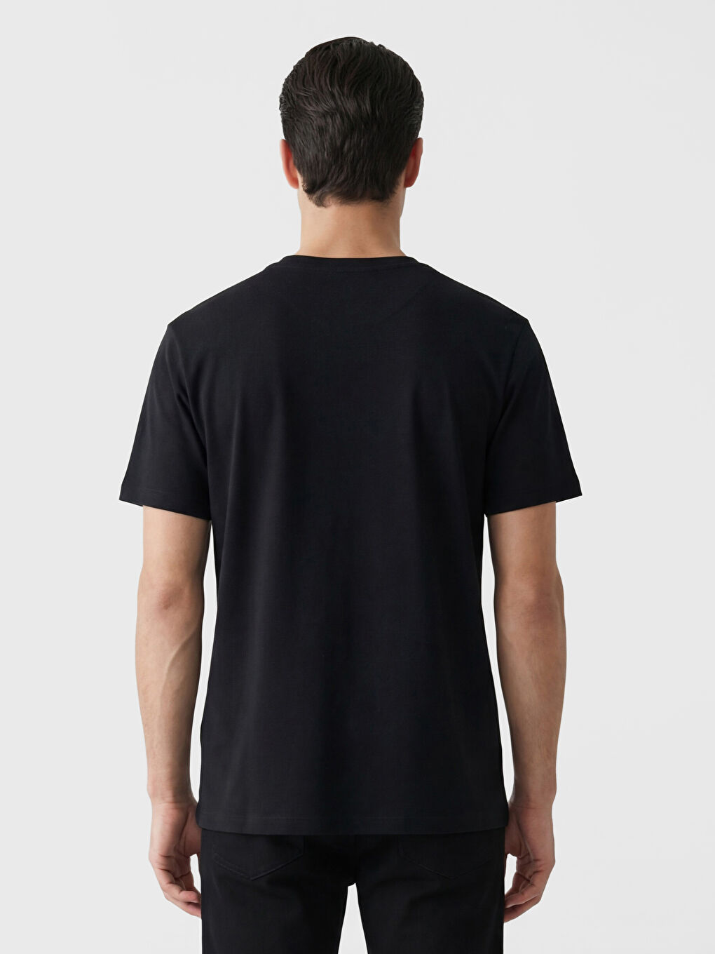 Siyah Bisiklet Yaka Baskılı Erkek Penye Tişört-3