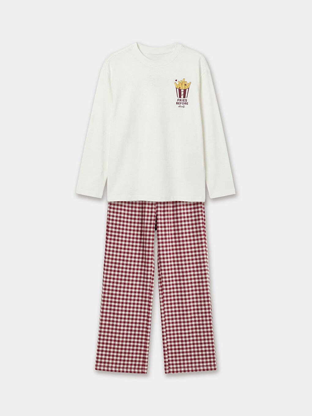 Ekru Bisiklet Yaka Baskılı Kız Çocuk Pijama Takım