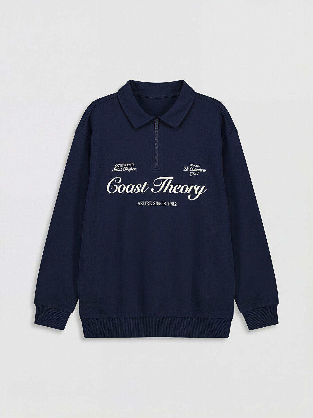 Lacivert Polo Yaka Baskılı Erkek Çocuk Sweatshirt