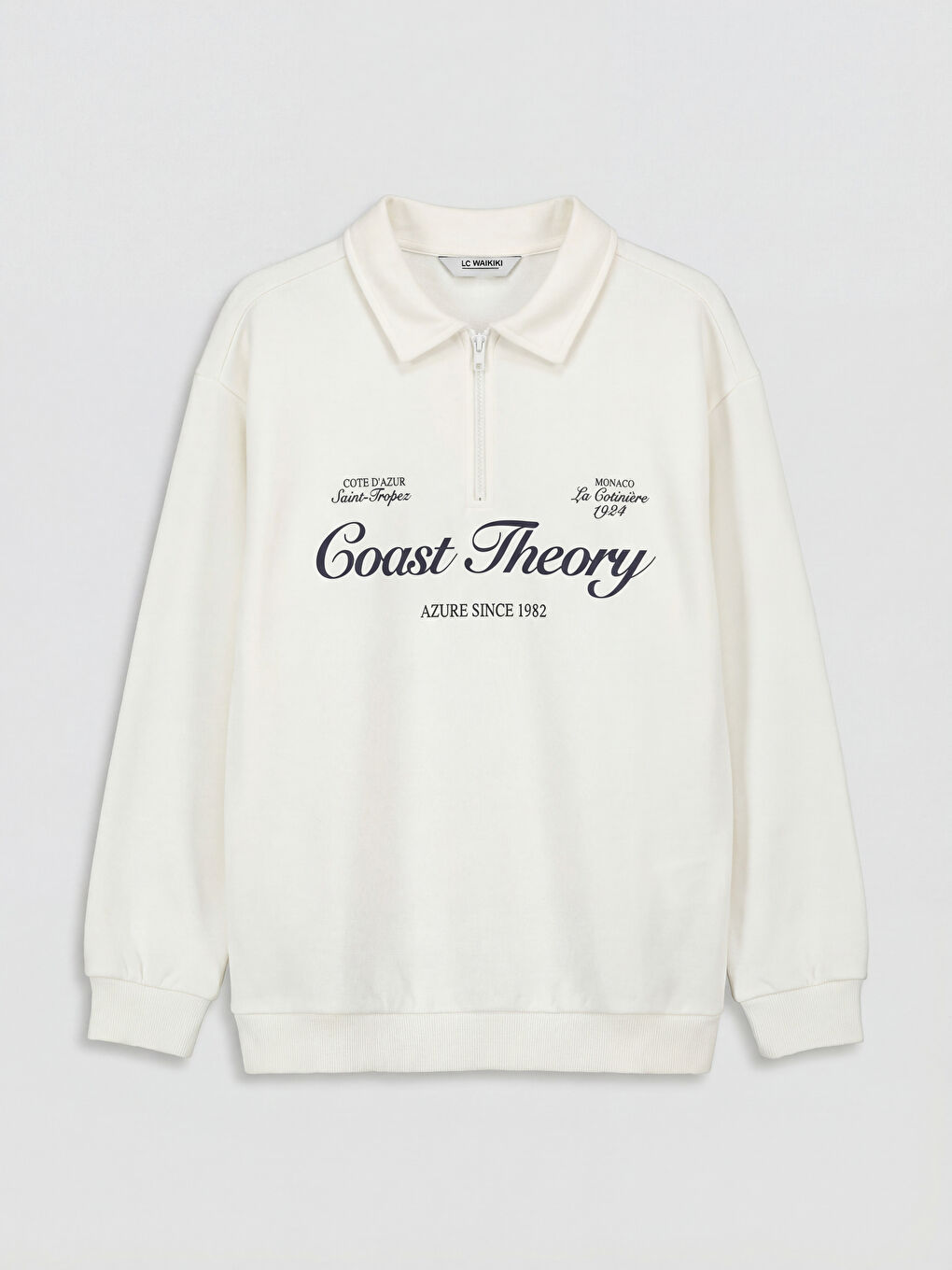 Ekru Polo Yaka Baskılı Erkek Çocuk Sweatshirt