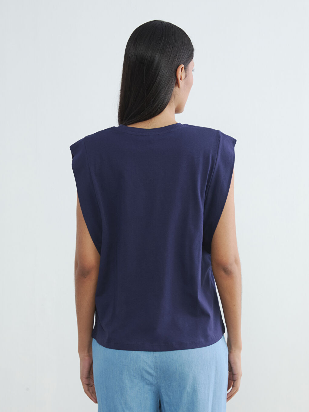 Lacivert Bisiklet Yaka Kolsuz Bluz-3