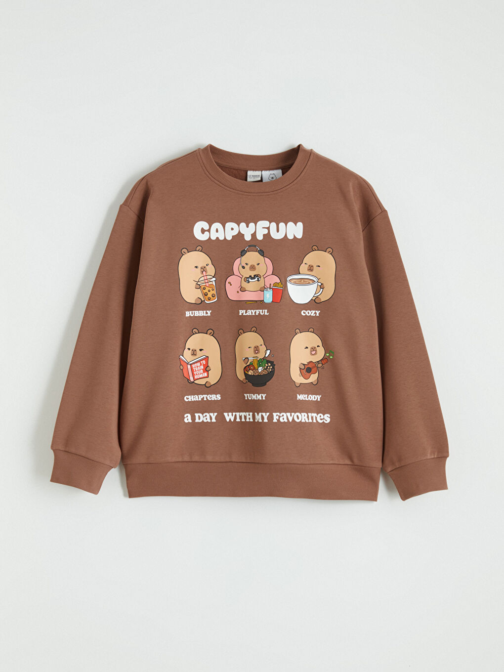 Kahverengi Baskılı Kız Çocuk Kalın Sweatshirt
