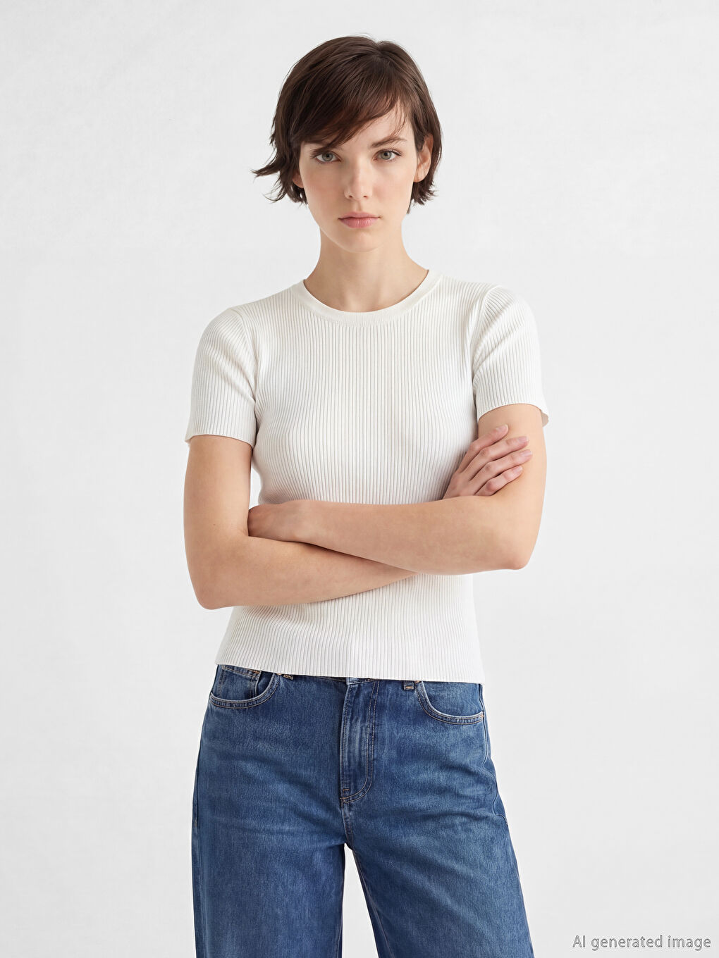 سترة تريكو نسائية بياقة دائرية