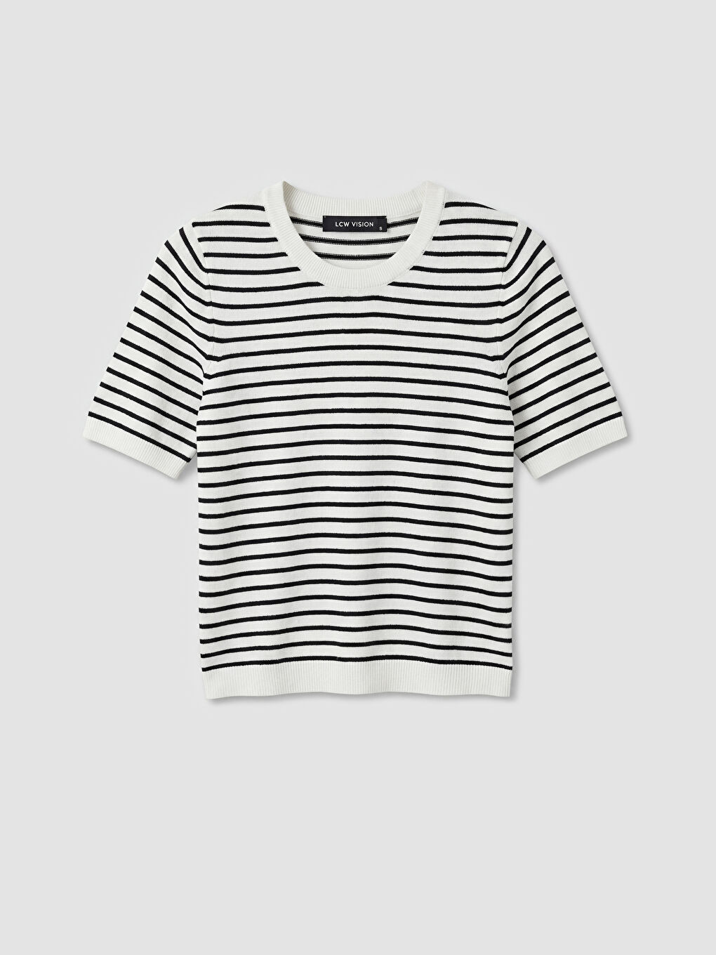 سترة تريكو نسائية مخططة بياقة دائرية وأكمام قصيرة-4