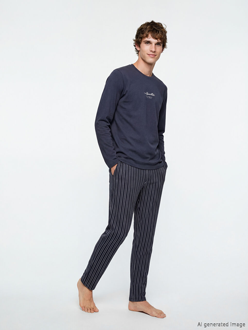 Antrasit Standart Kalıp Baskılı Erkek Pijama Takım-1