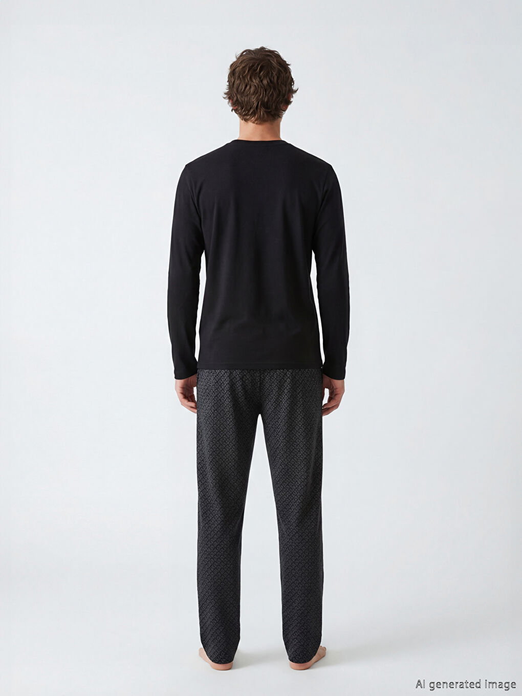 Siyah Standart Kalıp Baskılı Erkek Pijama Takım-3