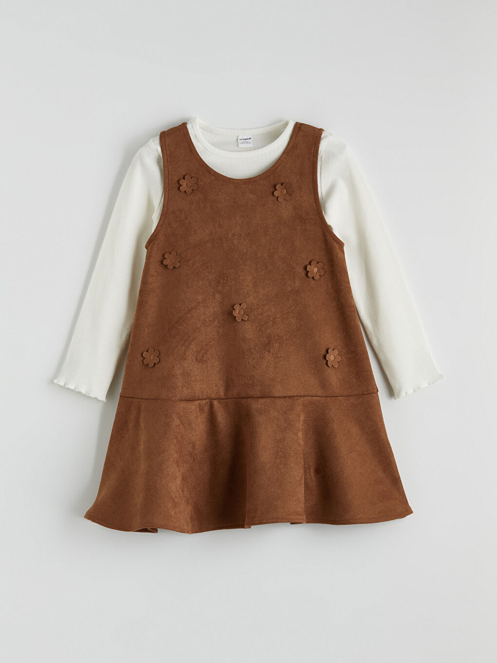 Kahverengi Uzun Kollu Kız Çocuk Elbise