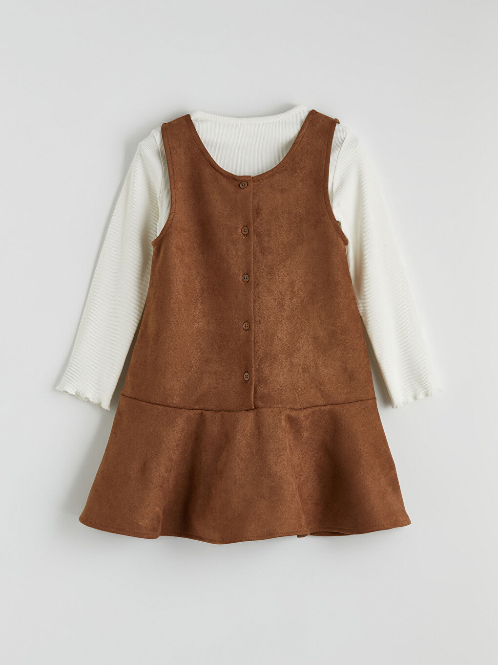 Kahverengi Uzun Kollu Kız Çocuk Elbise-2