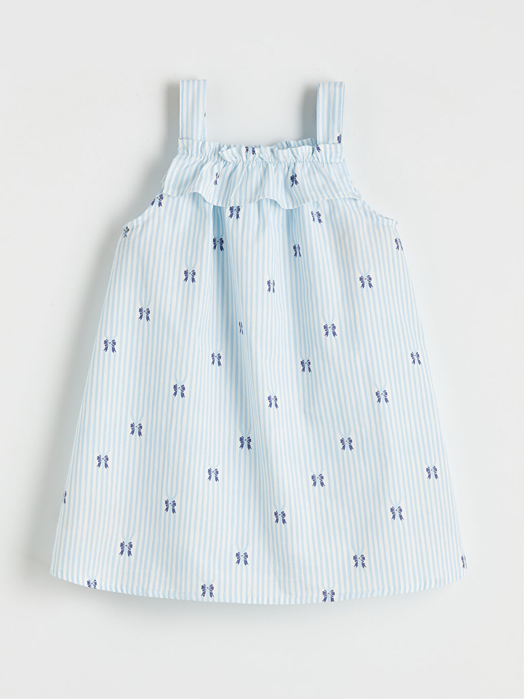 Mavi Volanlı Kız Çocuk Poplin Elbise