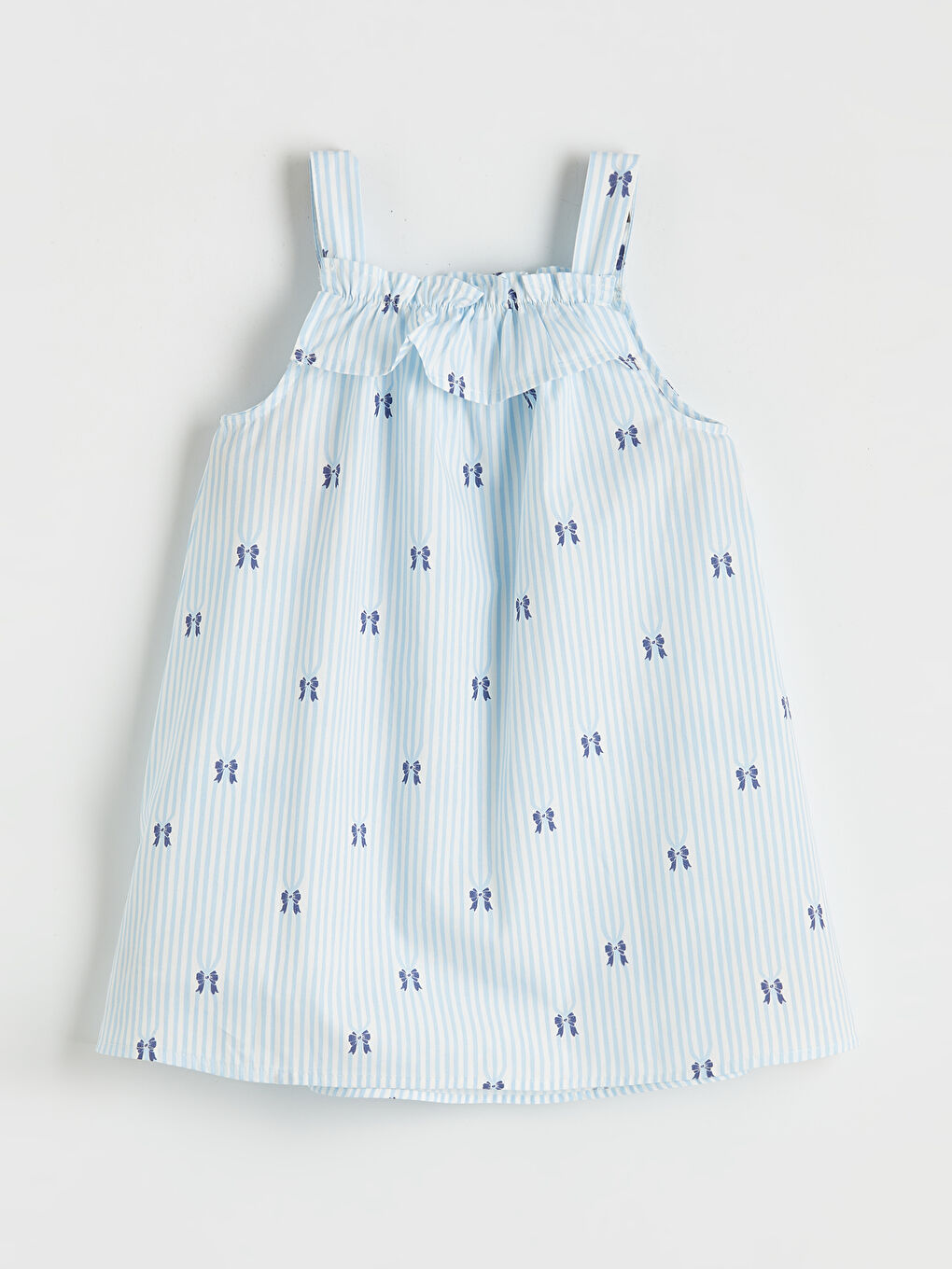 Mavi Volanlı Kız Çocuk Poplin Elbise-1
