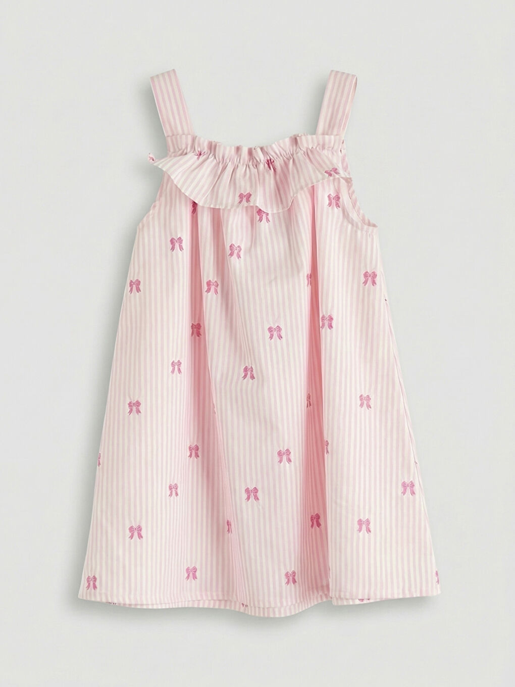 Pembe Volanlı Kız Çocuk Poplin Elbise-1