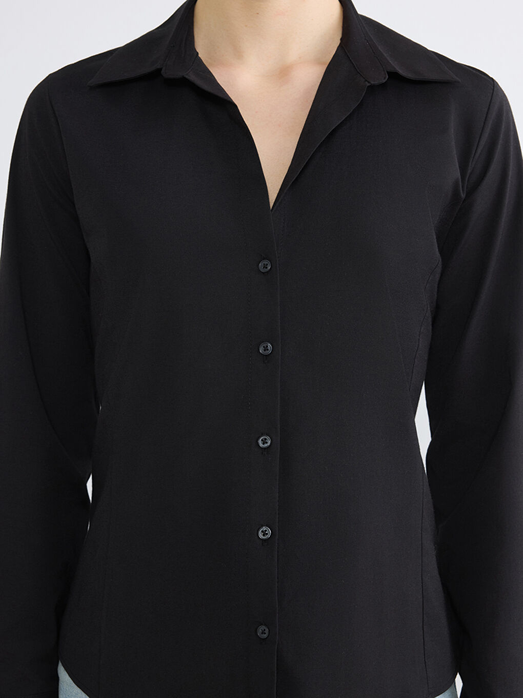 Siyah Slim Fit Kadın Gömlek-3