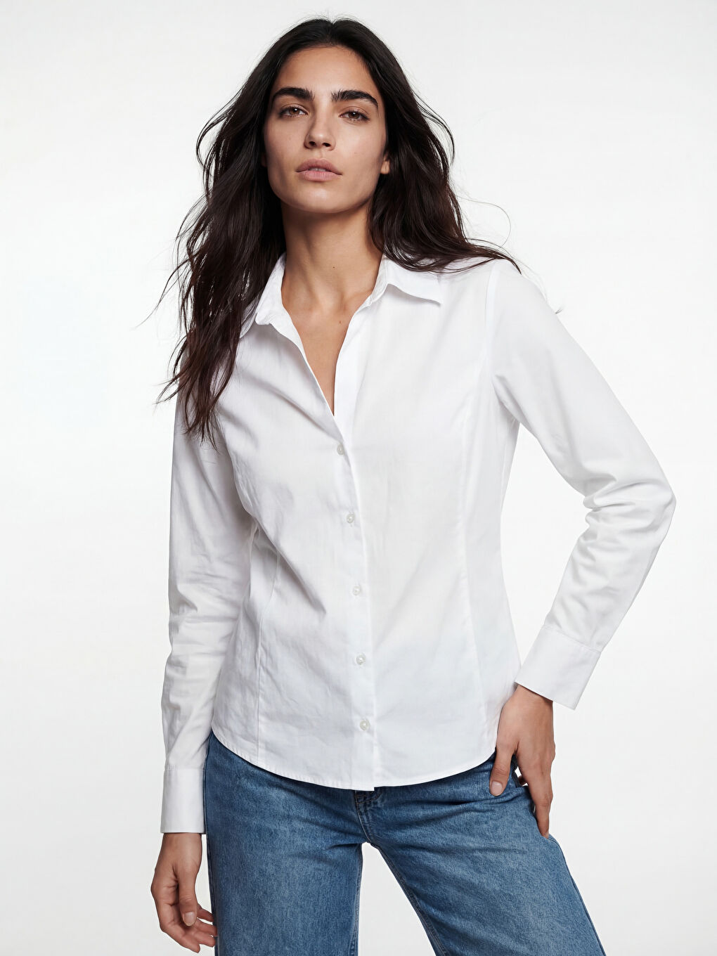 Beyaz Slim Fit Kadın Gömlek-1