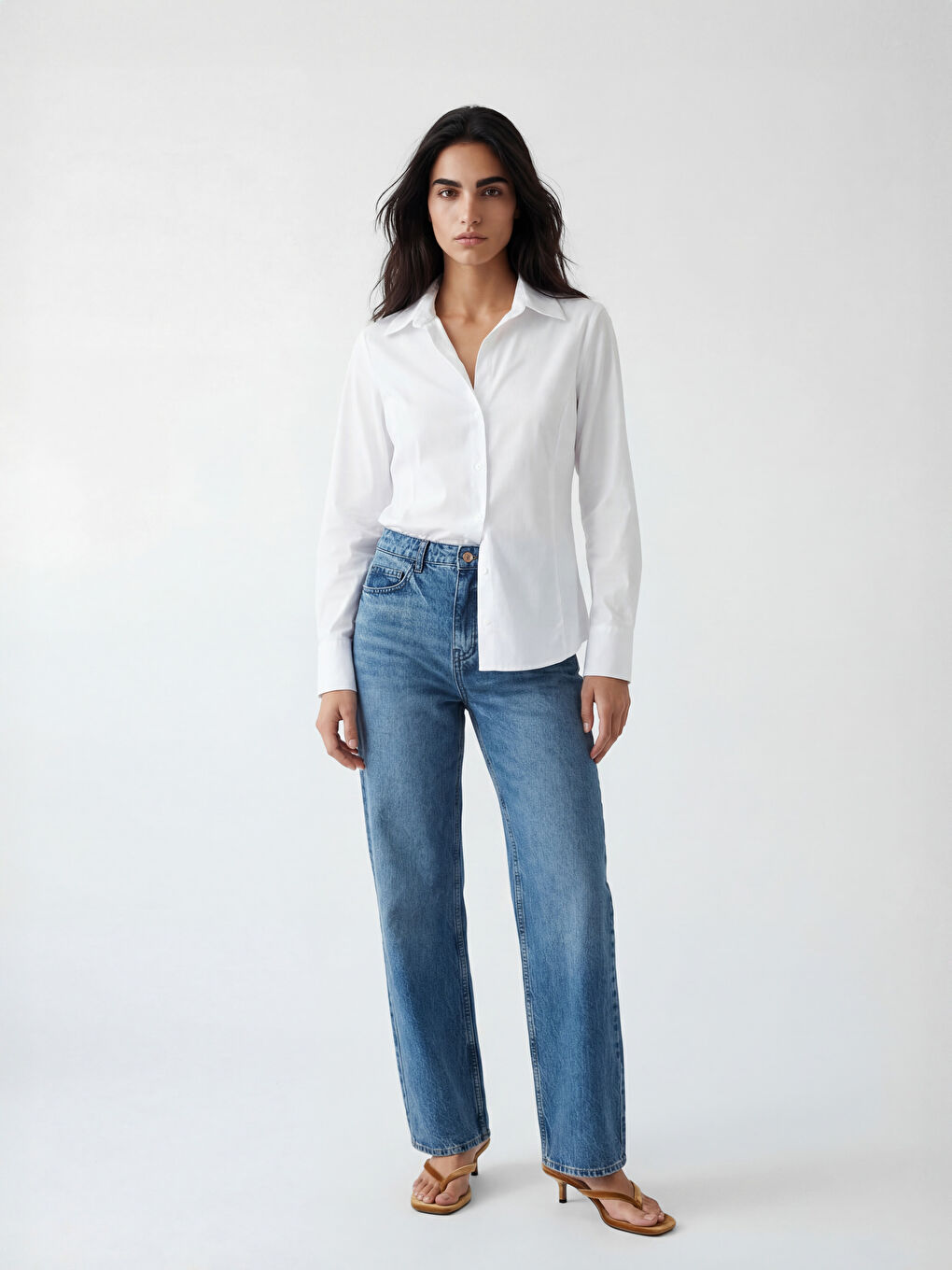 Beyaz Slim Fit Kadın Gömlek-2