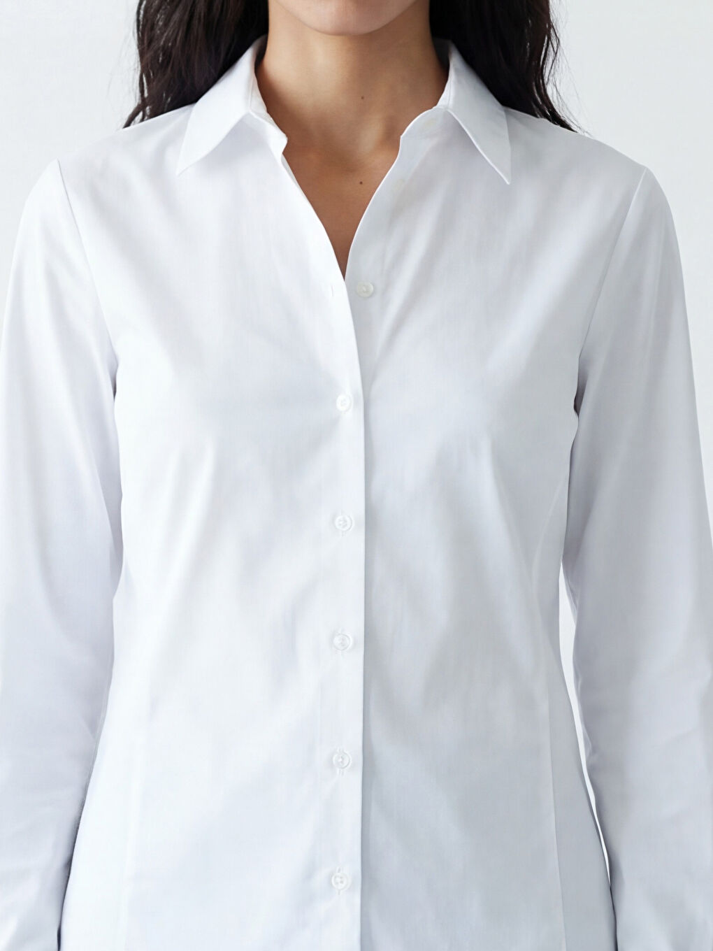 Beyaz Slim Fit Kadın Gömlek-4