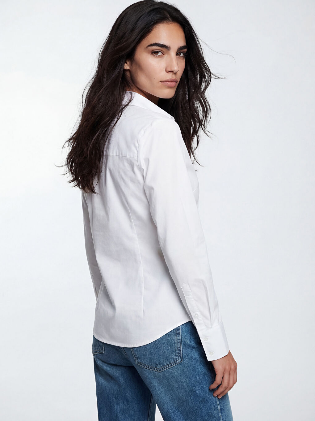 Beyaz Slim Fit Kadın Gömlek-5