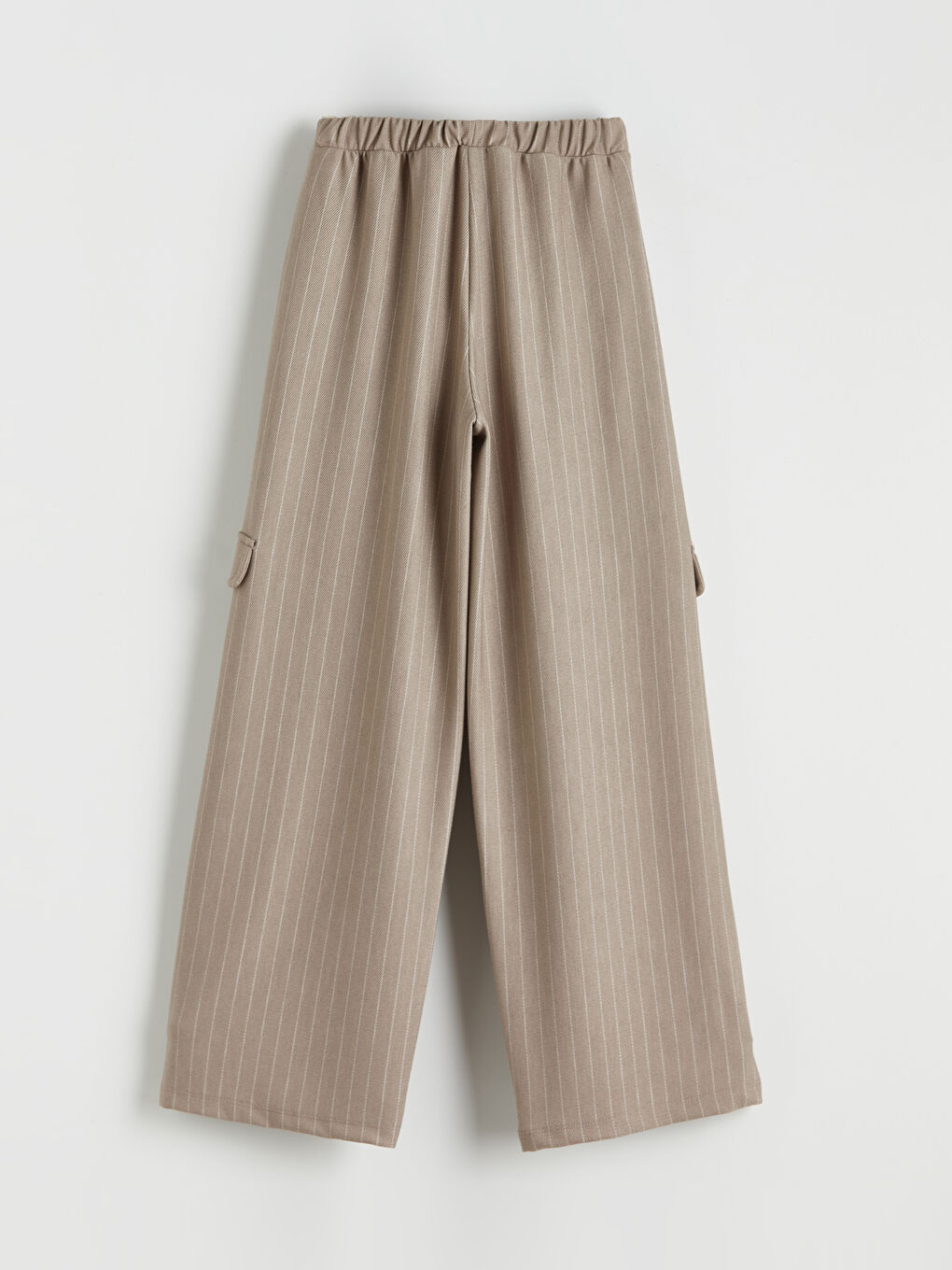 Bej Beli Lastikli Çizgili Kız Çocuk Pantolon-1