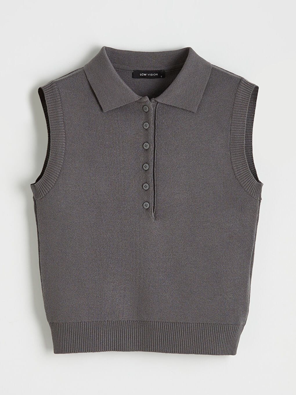 Ženski prsluk od pletenog džempera sa polo kragnom-2