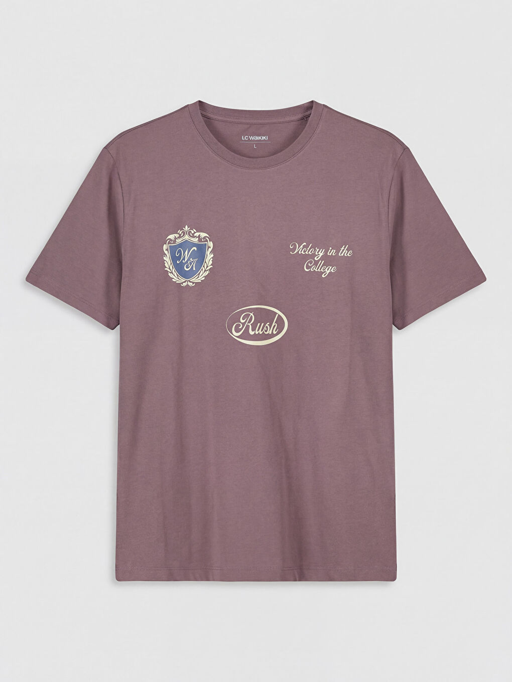 Pembe Bisiklet Yaka Baskılı Penye Erkek Tişört-4