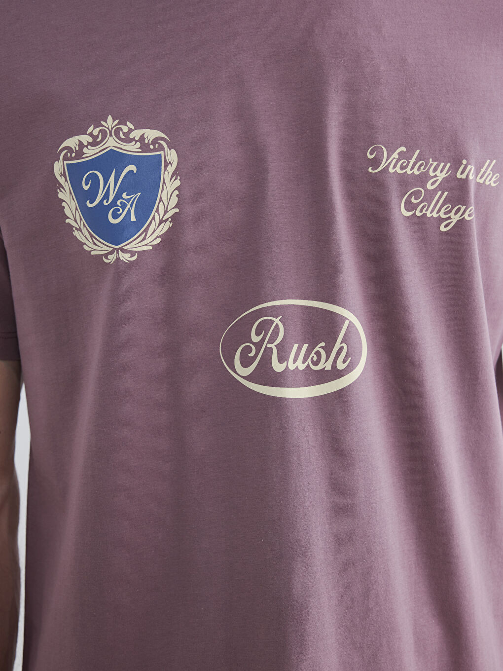 Pembe Bisiklet Yaka Baskılı Penye Erkek Tişört-2