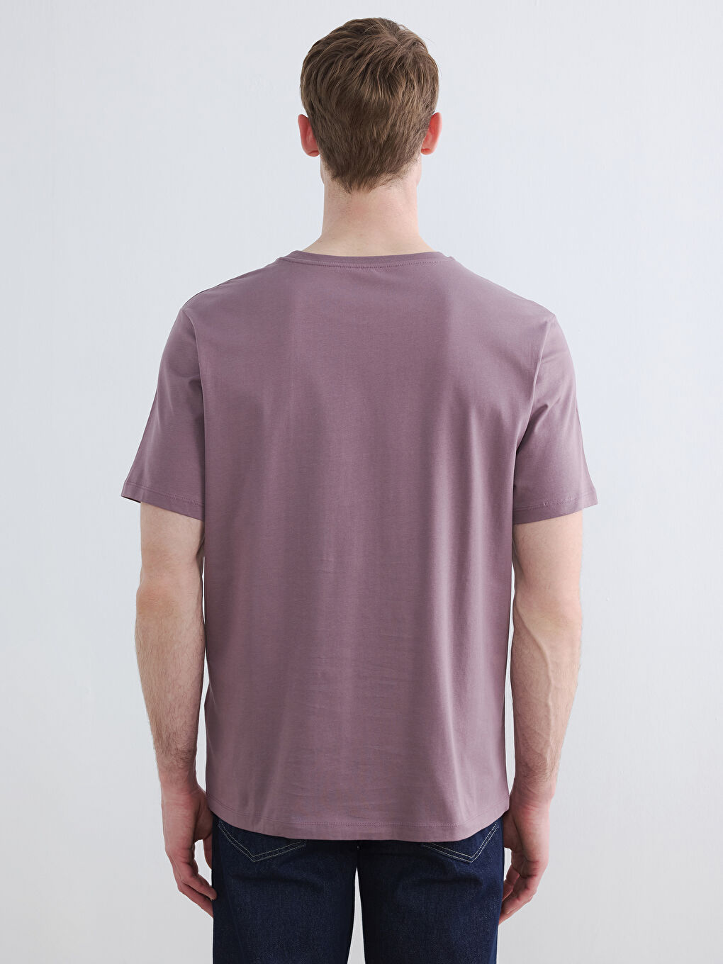 Pembe Bisiklet Yaka Baskılı Penye Erkek Tişört-3