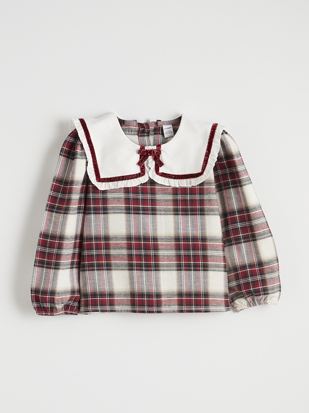 Bordo Bebe Yaka Ekose Kız Çocuk Bluz
